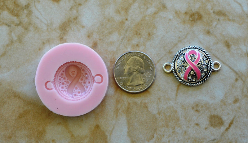 Pink Ribbon Silicone Mold, Jewelry, Resin, clay, Pendant, Necklace, hung on a chain, Charms, brooch, bracelets, symbol, earrings,  G105