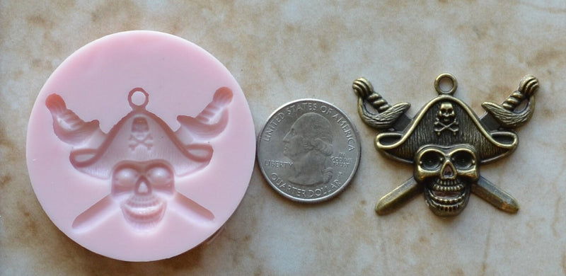 Skull and Crossbones Flexible Silicone Mold, Jewelry, Resin, clay, Pendant, Necklace, hung on a chain, Charms, brooch, symbol, G340