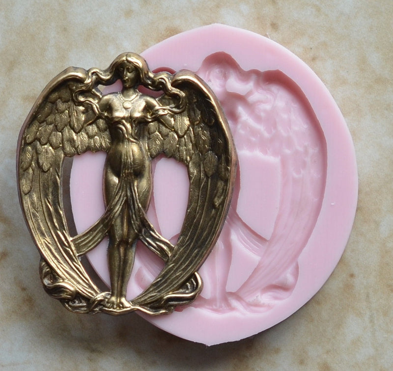 Nouveau Angel Silicone Mold, Jewelry, Resin, clay, Pendant, Necklace, hung on a chain, Charms, brooch, bracelets, symbol, earrings,  G260