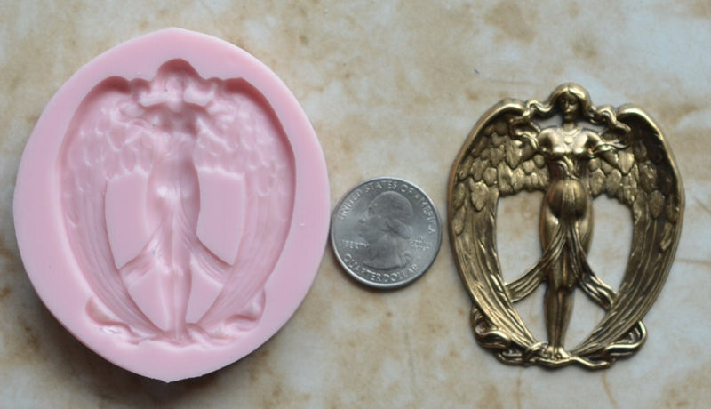 Nouveau Angel Silicone Mold, Jewelry, Resin, clay, Pendant, Necklace, hung on a chain, Charms, brooch, bracelets, symbol, earrings,  G260