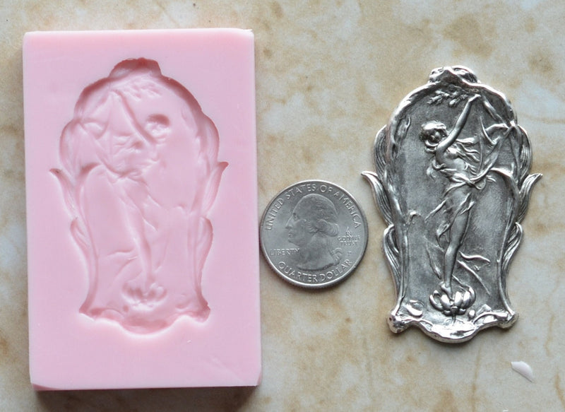 NOUVEAU LOTUS MAIDEN Silicone Mold,Jewelry, Resin, clay, Pendant, Necklace, hung on a chain, Charms, brooch, bracelets, symbol,  G264