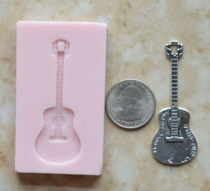 Guitar Silicone Mold, Jewelry, Resin, clay, Pendant, Necklace, hung on a chain, Charms, brooch, bracelets, symbol, design, earrings,  G338