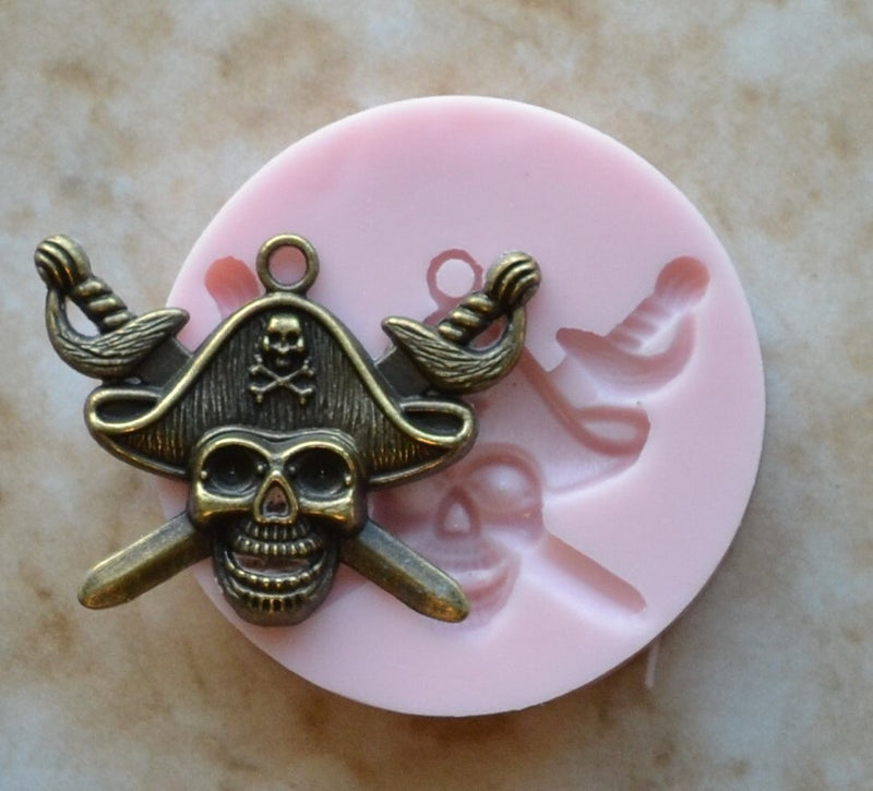 Skull and Crossbones Flexible Silicone Mold, Jewelry, Resin, clay, Pendant, Necklace, hung on a chain, Charms, brooch, symbol, G340