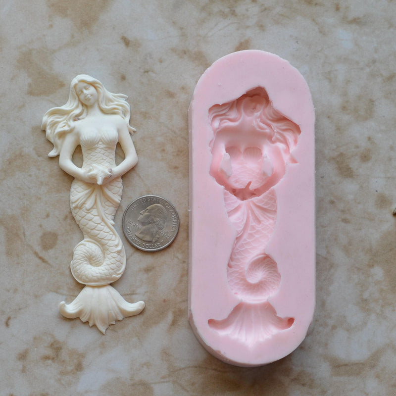 Mermaid 4-1/4" Silicone mold, Mermaid, Mermaids, aquatic creature, Shipwrecks, Folklore, Fairy tales, Clay mold, Nautical mold N374