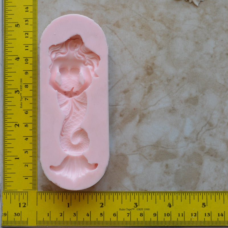 Mermaid 4-1/4" Silicone mold, Mermaid, Mermaids, aquatic creature, Shipwrecks, Folklore, Fairy tales, Clay mold, Nautical mold N374