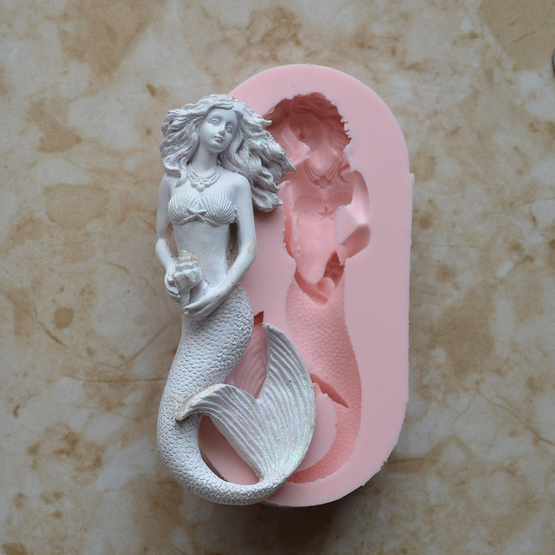 Mermaid Large 5-1/2" silicone mold, Mermaid, Mermaids, aquatic creature, Shipwrecks, Folklore, Fairy tales, Clay mold, Nautical mold, N350