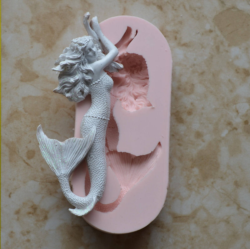 Mermaid Large 6-1/2" silicone mold, Mermaid, Mermaids, aquatic creature, Shipwrecks, Folklore, Fairy tales, Clay, Nautical  N354