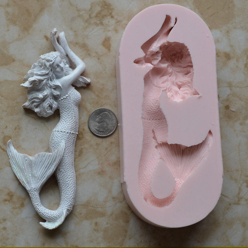 Mermaid Large 6-1/2" silicone mold, Mermaid, Mermaids, aquatic creature, Shipwrecks, Folklore, Fairy tales, Clay, Nautical  N354