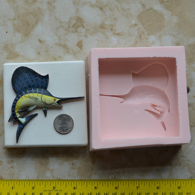 Sailfish Soap Mold, 1" Base, Silicone, Molds, Soap, Cake, Candy, Clay, Cooking, Jewelry, Farm, Chocolate, Cookies S-119