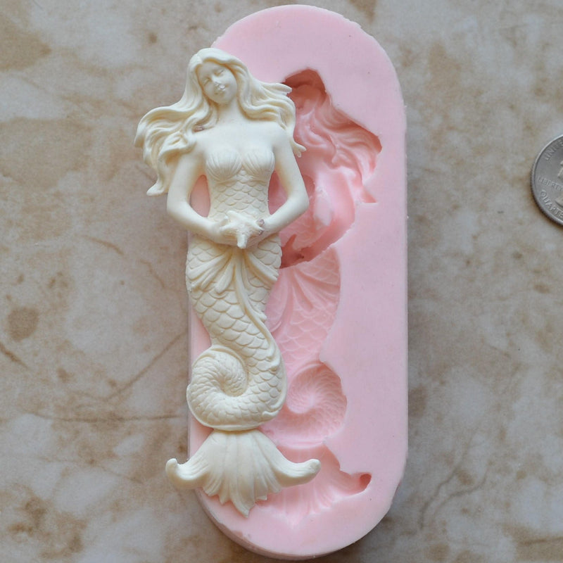 Mermaid 4-1/4" Silicone mold, Mermaid, Mermaids, aquatic creature, Shipwrecks, Folklore, Fairy tales, Clay mold, Nautical mold N374