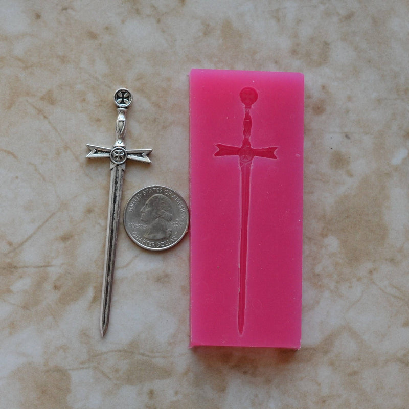 MEDIEVAL SWORD Silicone Mold, Jewelry, Resin, clay, Pendant, Necklace, hung on a chain, Charms, brooch, bracelets, symbol, earrings,  G373