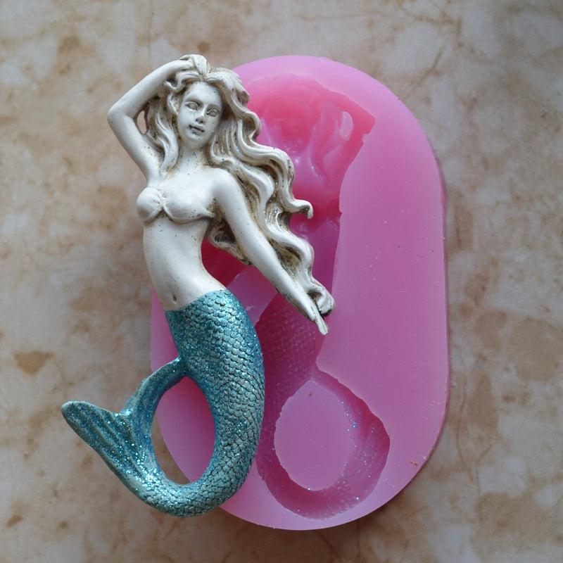 Mermaid 5-1/4" Silicone mold, Mermaid, Mermaids, aquatic creature, Shipwrecks, Folklore, Fairy tales, Clay mold, Nautical mold  N481