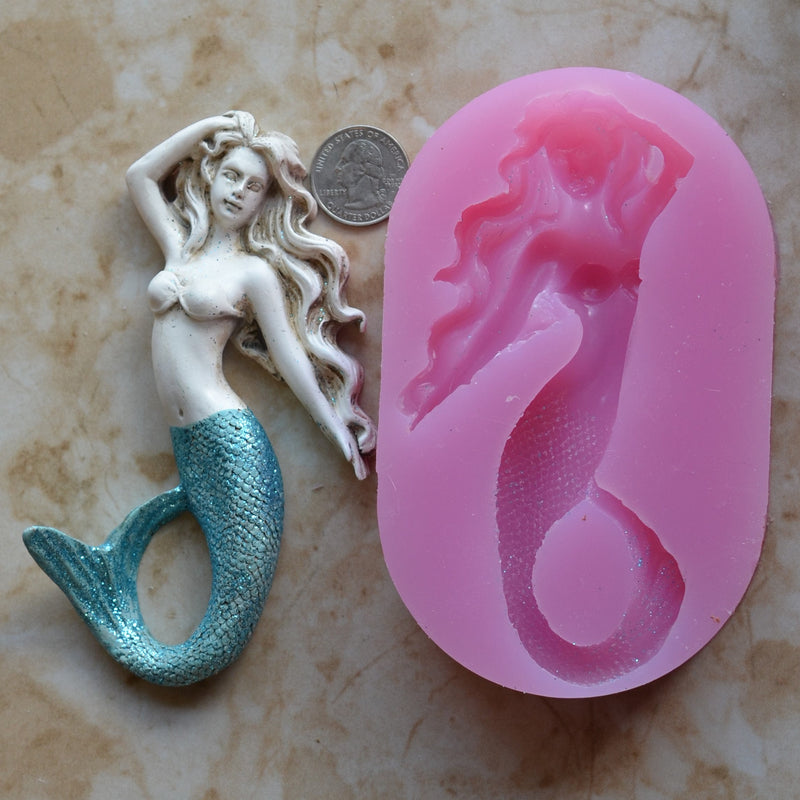 Mermaid 5-1/4" Silicone mold, Mermaid, Mermaids, aquatic creature, Shipwrecks, Folklore, Fairy tales, Clay mold, Nautical mold  N481