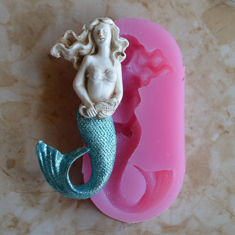 Mermaid 5-1/2" Silicone mold, Mermaid, Mermaids, aquatic creature, Shipwrecks, Folklore, Fairy tales, Epoxy molds, Nautical mold  N486