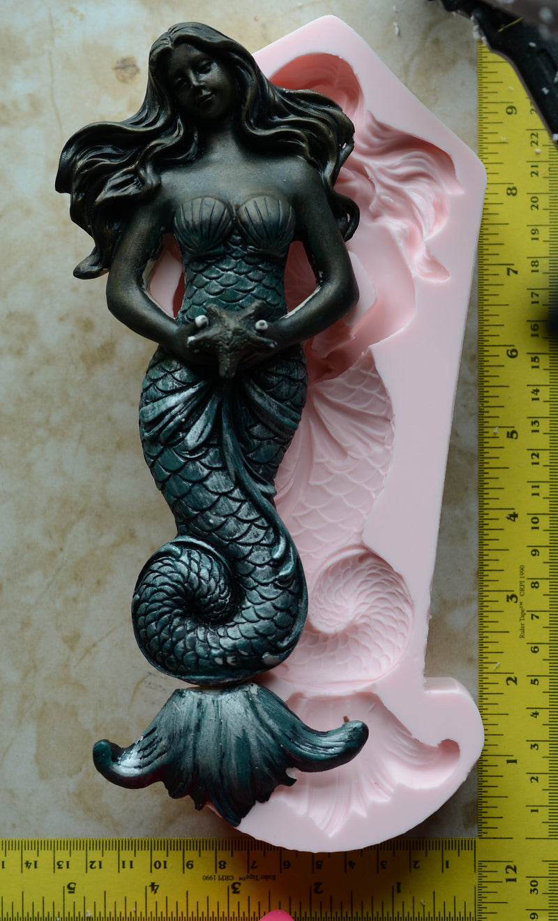 Mermaid Large 9" silicone mold, Large mold, Mermaid, Mermaids, aquatic creature, Shipwrecks, Folklore, Fairy tales, Nautical mold N347