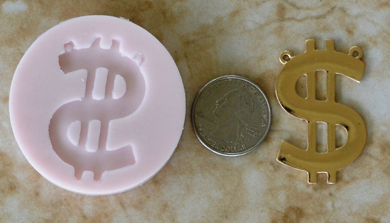 Dollar Sign Silicone Mold, Jewelry, Resin, clay, Pendant, Necklace, hung on a chain, Charms, brooch, bracelets, symbol, earrings, G206